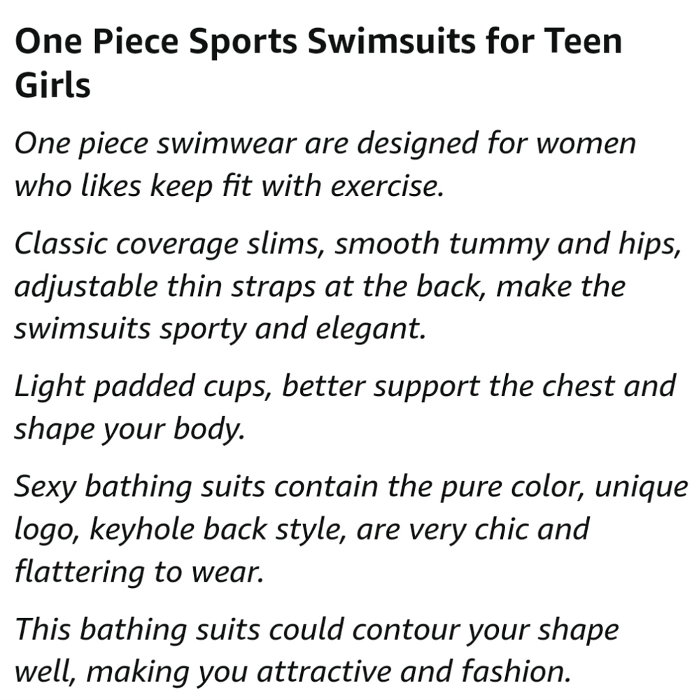 NWT One Piece Athletic Swimsuit/Bathing Suit for Women and Teens/Juniors - Picture 10 of 10